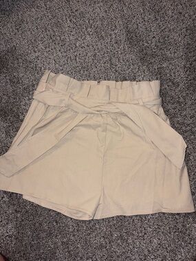 PrettyLittleThing Beige Paperbag Waist Tie Shorts
